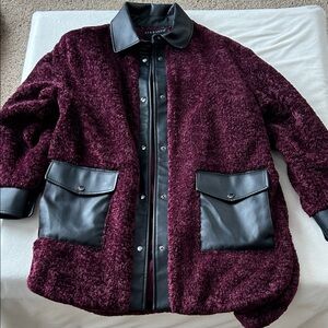 Bernardo Burgundy Teddy Jacket with Black Trim